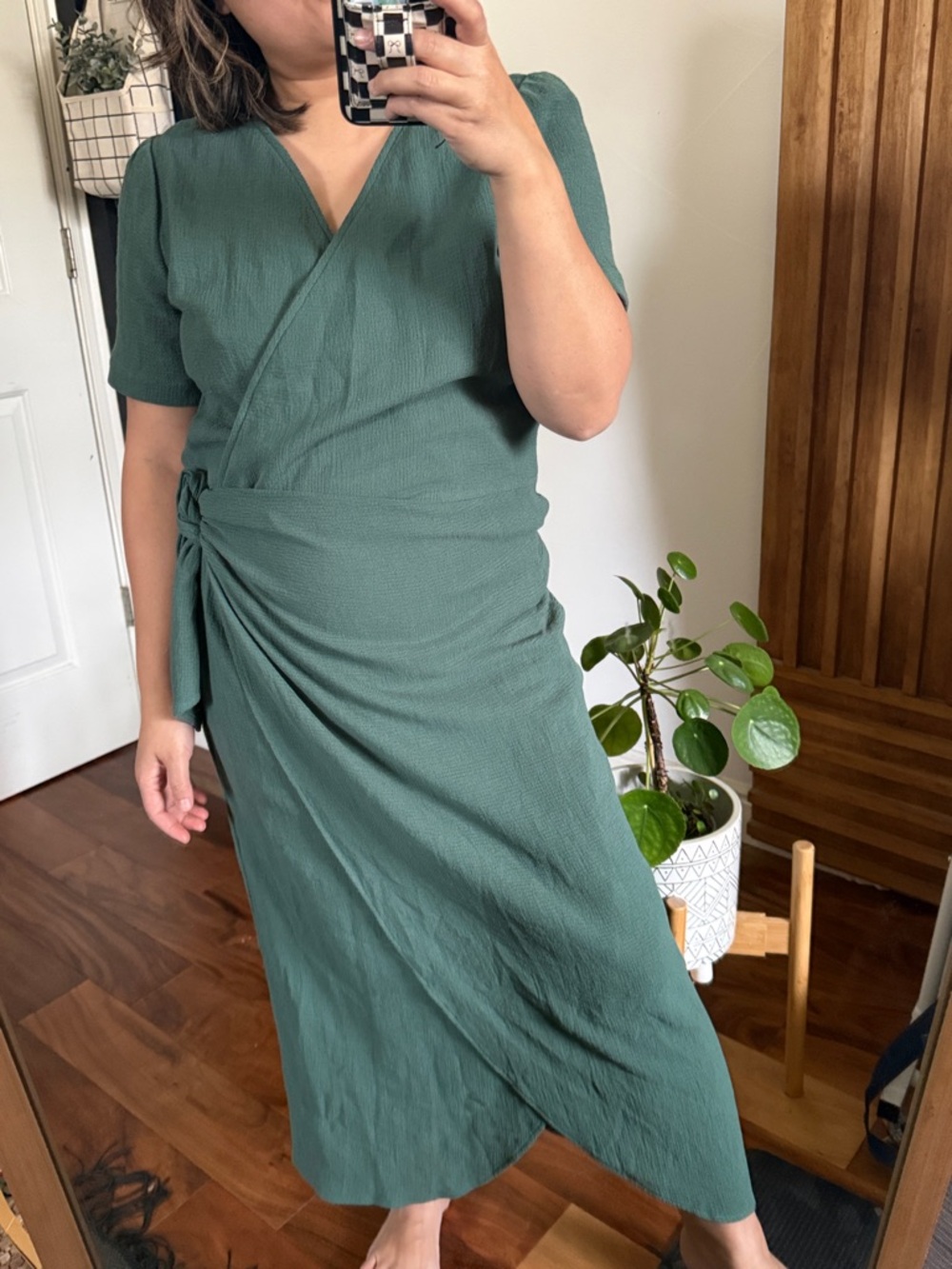 NA NIN Minka Waffled Cotton Wrap Dress in Forest. Size M